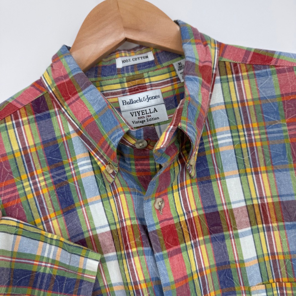 Bullock & Jones Viyella Short Sleeve Madras Shirt Mens XL Multicolor Vintage Ed.